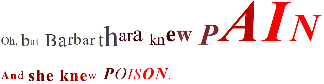Texts as images: "Barbarthara knew pain. And she knew poison."